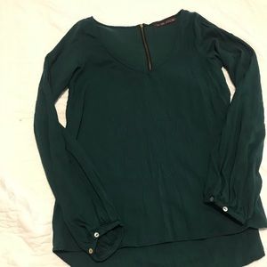 Zara long sleeve green blouse. Cute details!